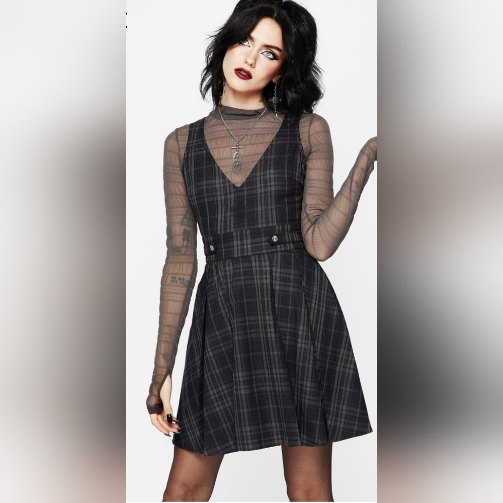 Disturbia Reckless Check Mini Pinafore Dress